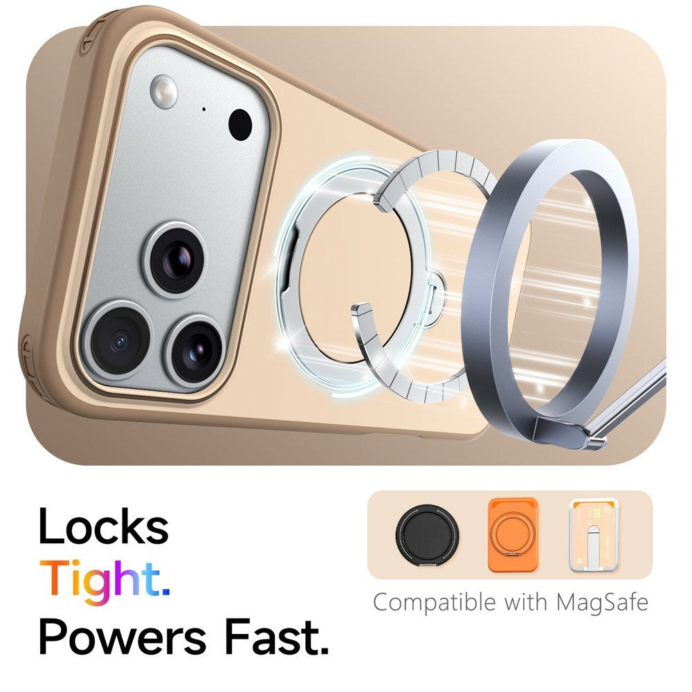iPhone 18 Pro / 17 Pro EIDERWOOD Hybrid Plast Deksel m. Roterende Kickstand - MagSafe Kompatibel - Beige
