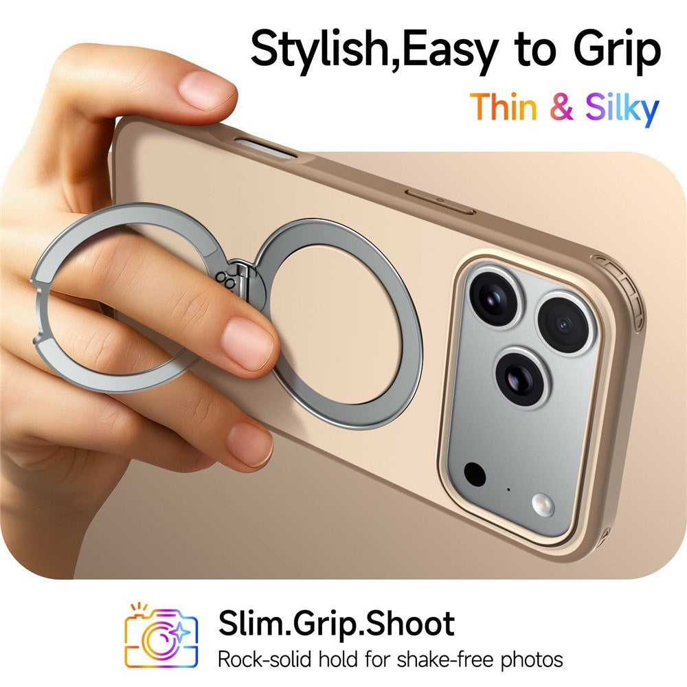 iPhone 18 Pro Max / 17 Pro Max EIDERWOOD Hybrid Plast Deksel m. Roterende Kickstand - MagSafe Kompatibel - Beige