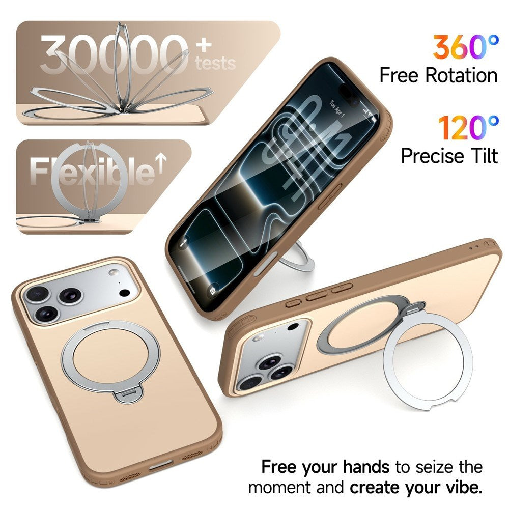iPhone 18 Pro Max / 17 Pro Max EIDERWOOD Hybrid Plast Deksel m. Roterende Kickstand - MagSafe Kompatibel - Beige