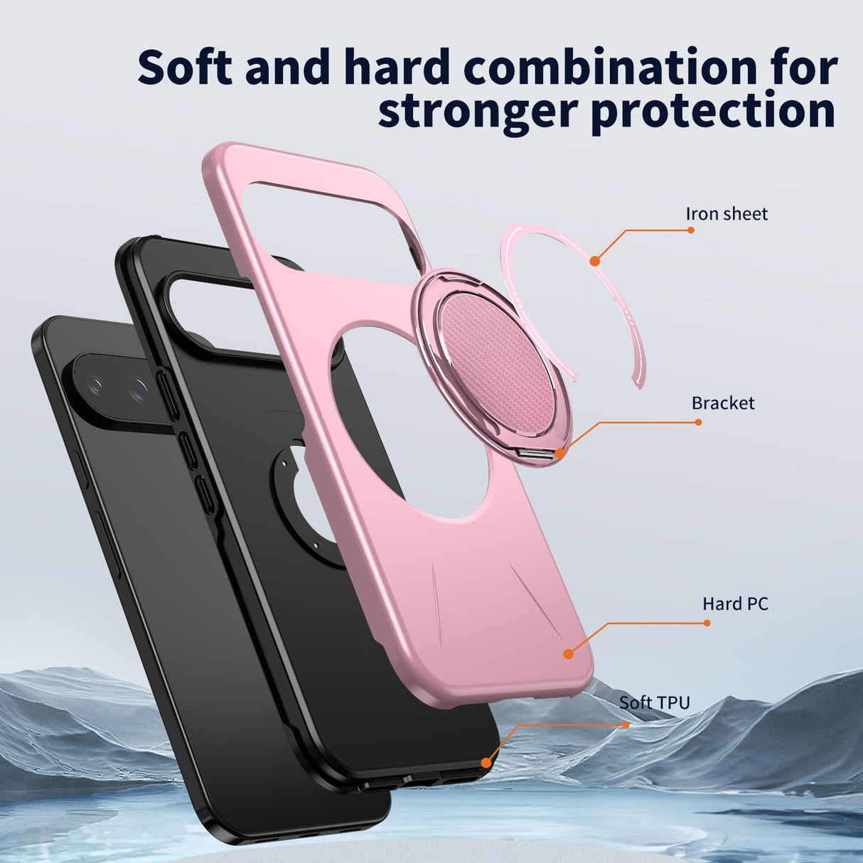 Google Pixel 11 / 11 Pro EIDERWOOD Hybrid Plast Deksel med Roterende Kickstand - MagSafe Kompatibel - Rosa