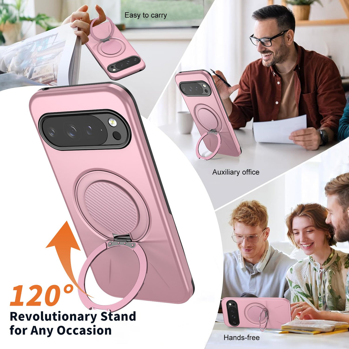 Google Pixel 11 / 11 Pro EIDERWOOD Hybrid Plast Deksel med Roterende Kickstand - MagSafe Kompatibel - Rosa