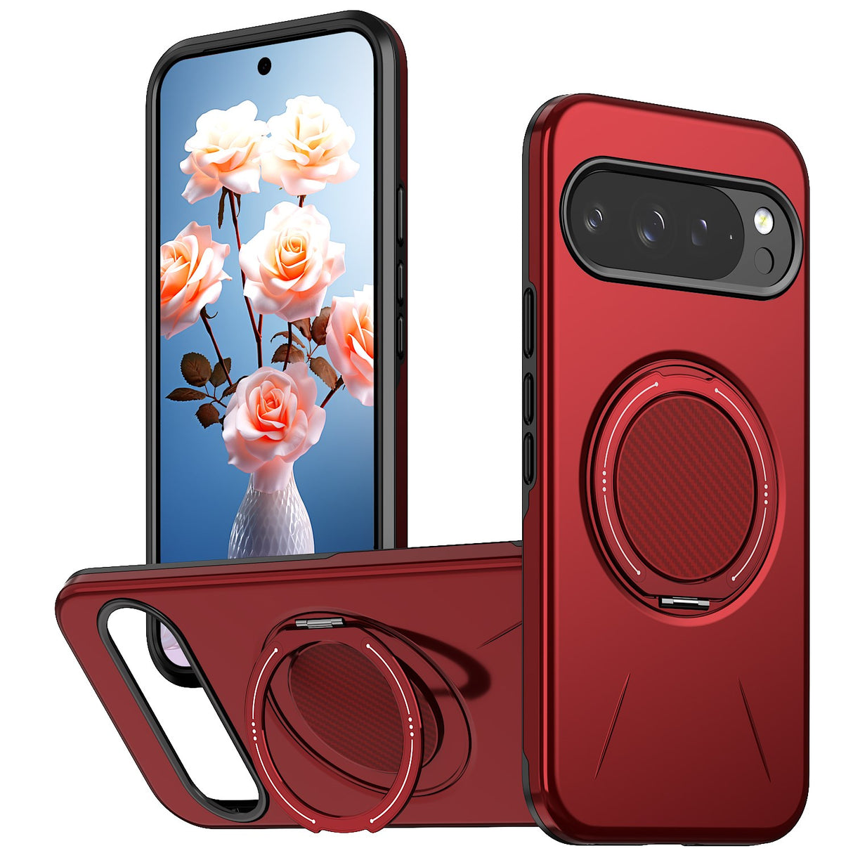 Google Pixel 11 / 11 Pro EIDERWOOD Hybrid Plast Deksel med Roterende Kickstand - MagSafe Kompatibel - Rød