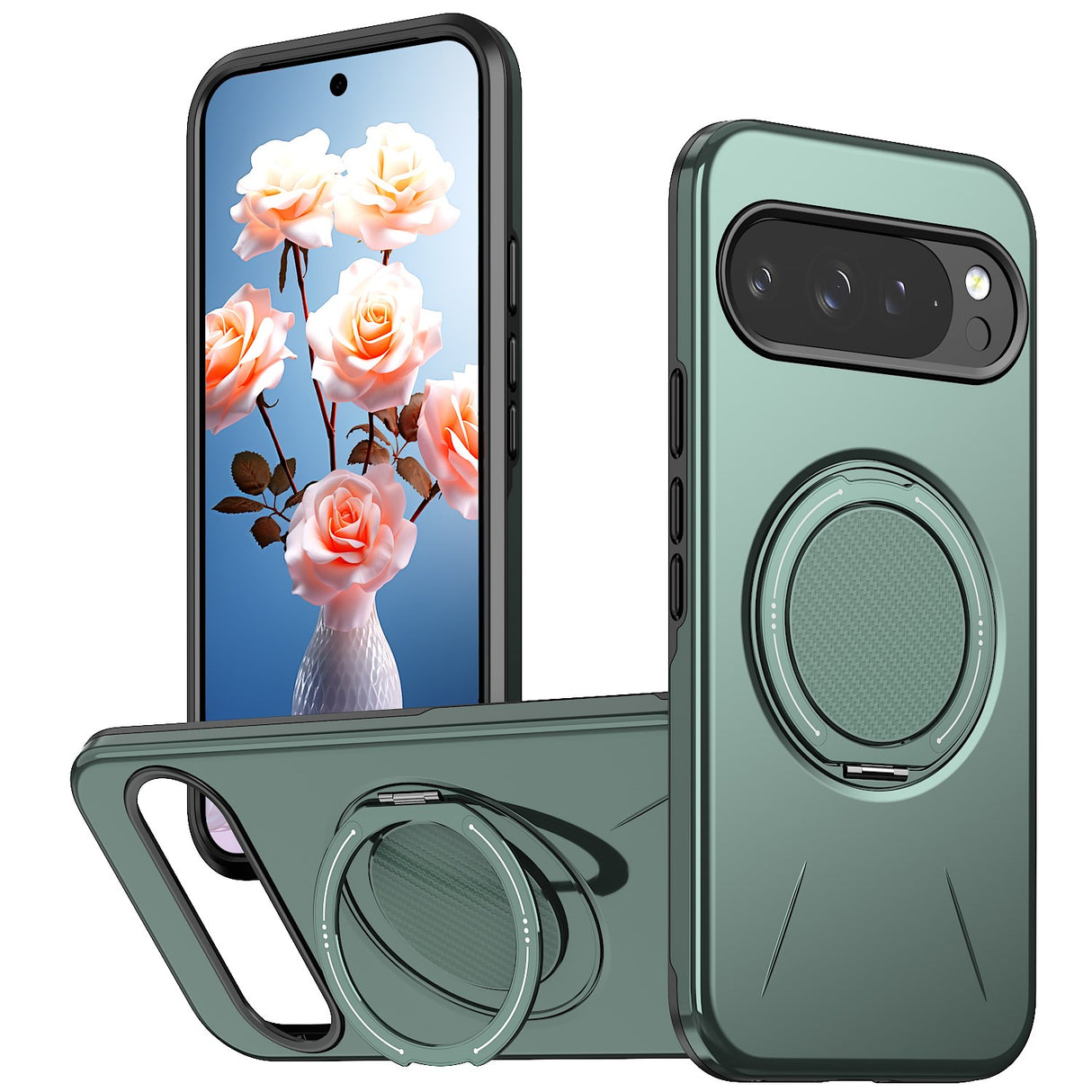 Google Pixel 11 / 11 Pro EIDERWOOD Hybrid Plast Deksel med Roterende Kickstand - MagSafe Kompatibel - Grønn