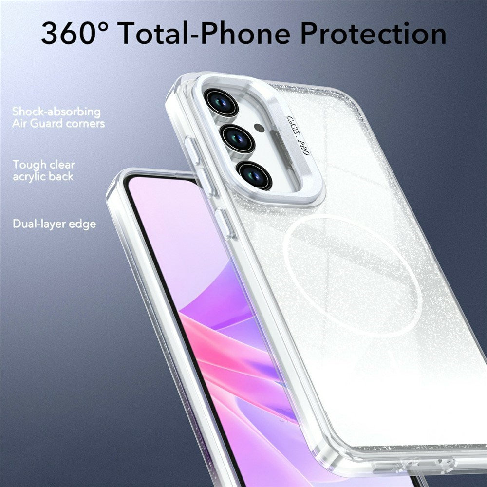 Samsung Galaxy S26 FE EIDERWOOD Hybrid Deksel med Glitter & Kamerastativ - Gjennomsiktig / Hvit