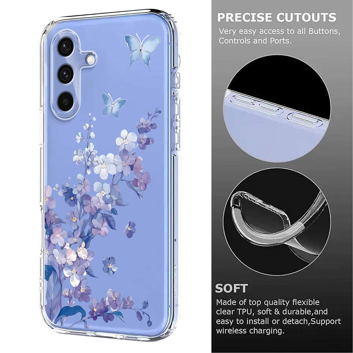 Samsung Galaxy S26 FE EIDERWOOD Fleksibelt Plast Deksel med Blomstermotiv - Gjennomsiktig / Fioler