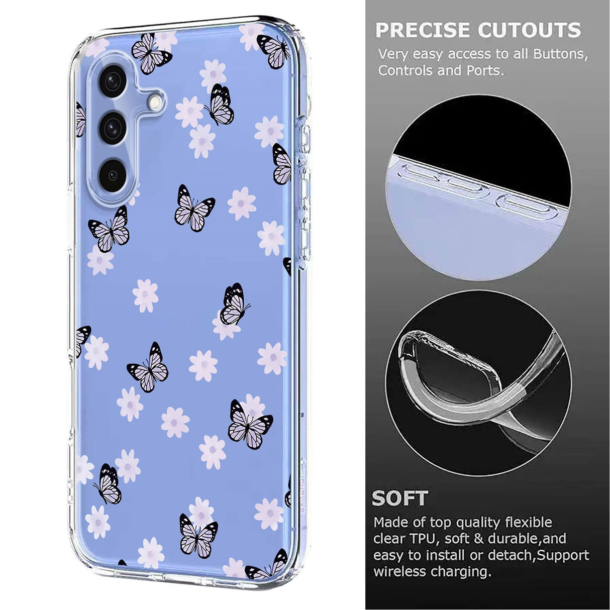 Samsung Galaxy S26 FE EIDERWOOD Fleksibelt Plast Deksel med Blomstermotiv - Gjennomsiktig / Sommerfugler