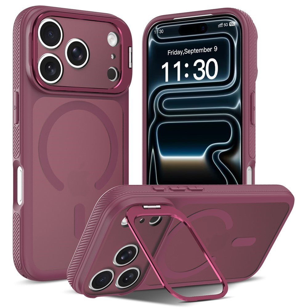 iPhone 18 Pro Max / 17 Pro Max Hybrid Plast Deksel m. Støtabsorberende Kanter & Kickstand - MagSafe Kompatibel - Rød
