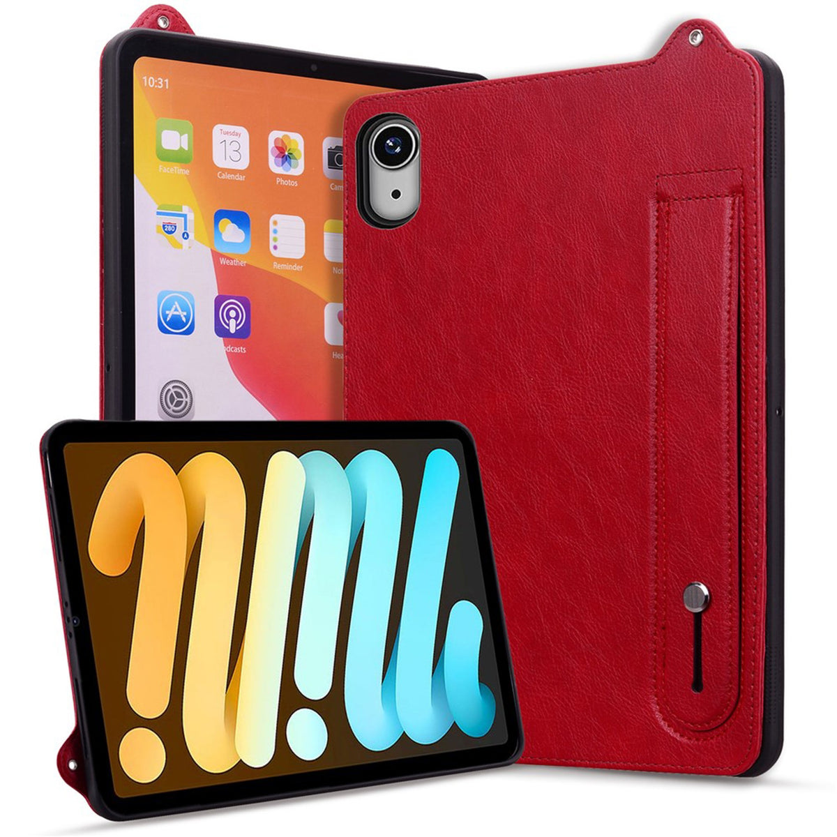 iPad Mini (2026) 8. Gen. EIDERWOOD Kunstskinn Bak Deksel m. Stropp Kickstand - Rød