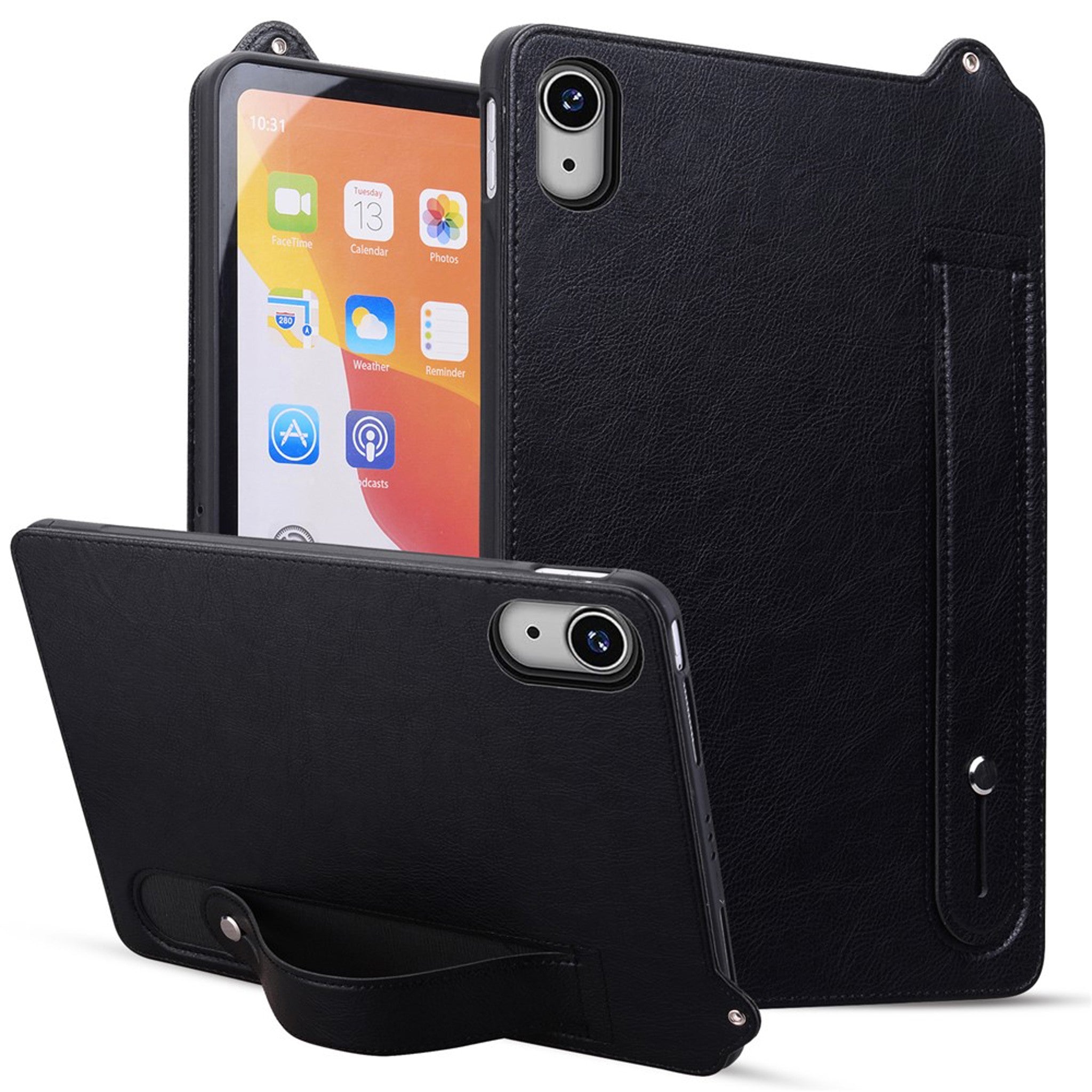 iPad Mini (2026) 8. Gen. EIDERWOOD Kunstskinn Bak Deksel m. Stropp Kickstand - Svart