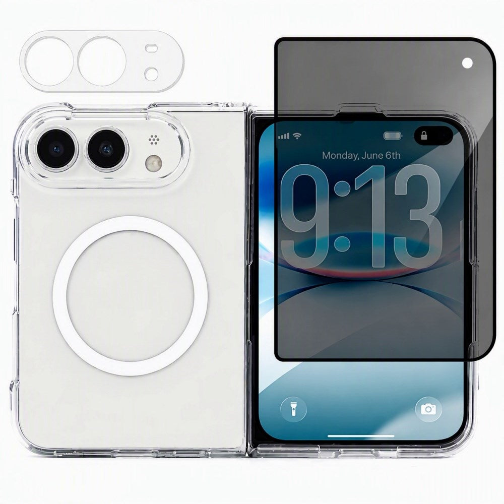 iPhone Duo 3-i-1 Deksel med Privacy Skjermbeskyttelsesglass og Beskyttelsesglass for Kameralinsen - MagSafe Kompatibel - Gjennomsiktig