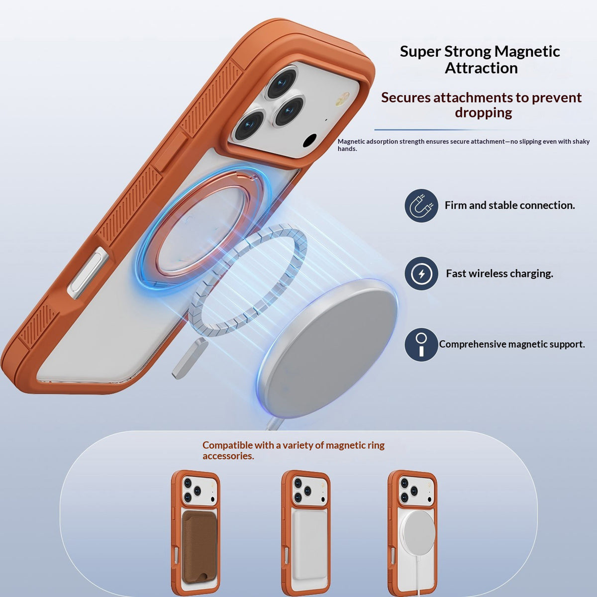iPhone 18 Pro Max / 17 Pro Max EIDERWOOD Deksel med Skjermbeskyttelse og Stativfunksjon - MagSafe Kompatibel - Oransje / Gjennomsiktig