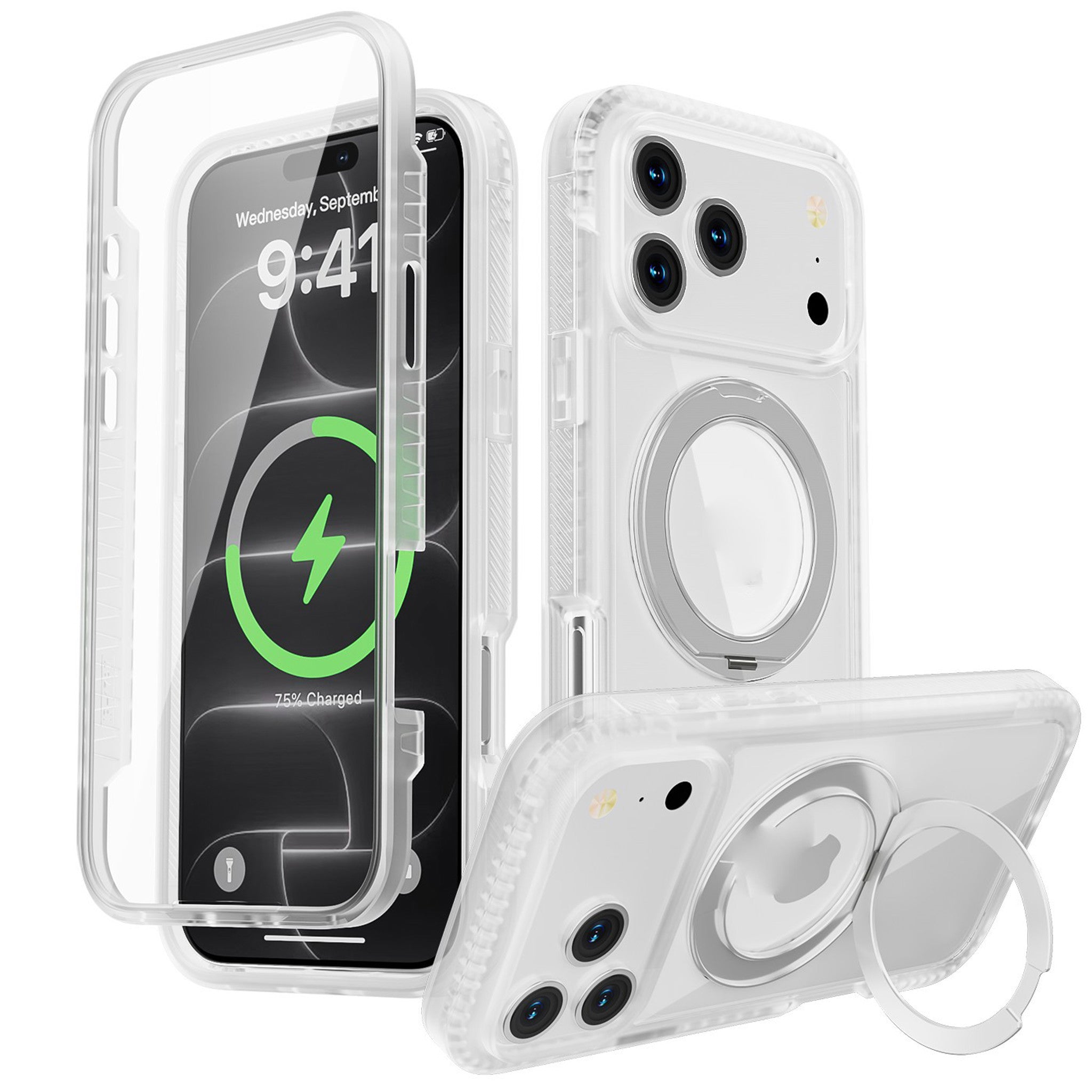 iPhone 18 Pro Max / 17 Pro Max EIDERWOOD Deksel med Skjermbeskyttelse og Stativfunksjon - MagSafe Kompatibel - Hvit / Gjennomsiktig
