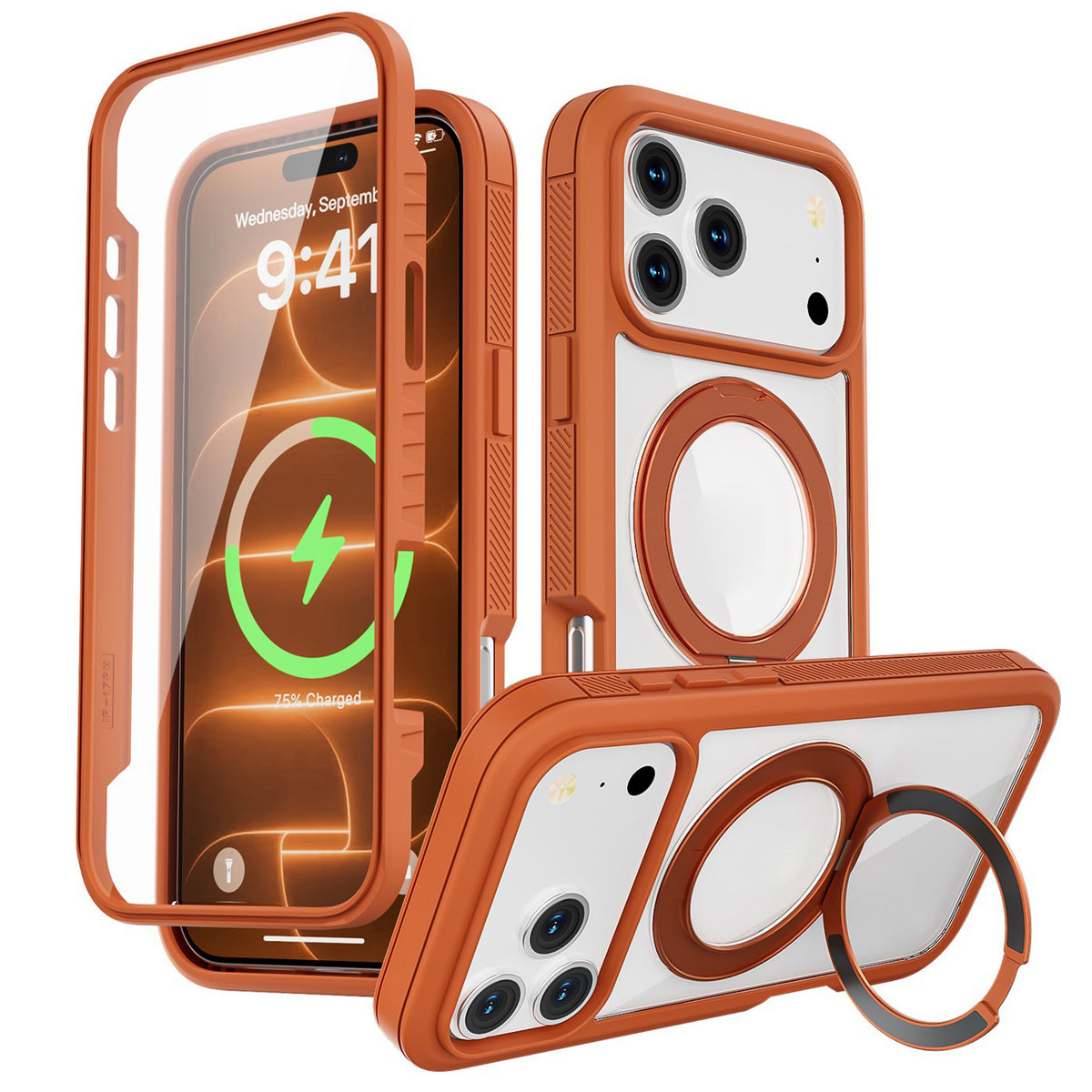 iPhone 18 Pro / 17 Pro EIDERWOOD Deksel med Skjermbeskyttelse og Stativfunksjon - MagSafe Kompatibel - Oransje / Gjennomsiktig