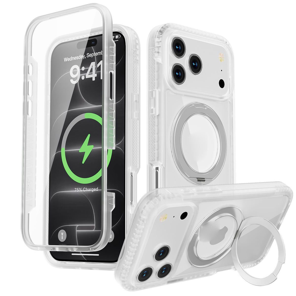 iPhone 18 Pro / 17 Pro EIDERWOOD Deksel med Skjermbeskyttelse og Stativfunksjon - MagSafe Kompatibel - Hvit / Gjennomsiktig