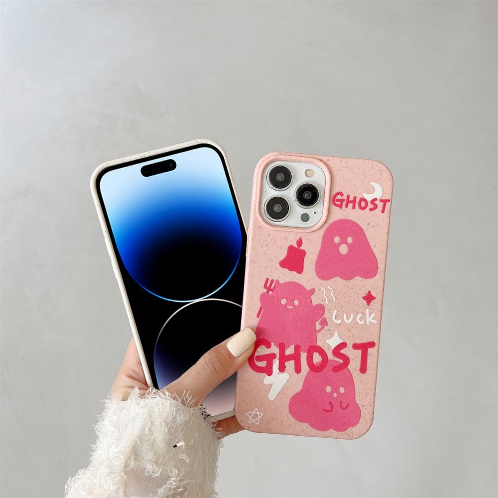 iPhone 14 Pro Fleksibelt Plast Deksel m. Motiv - Rosa Spøkelser