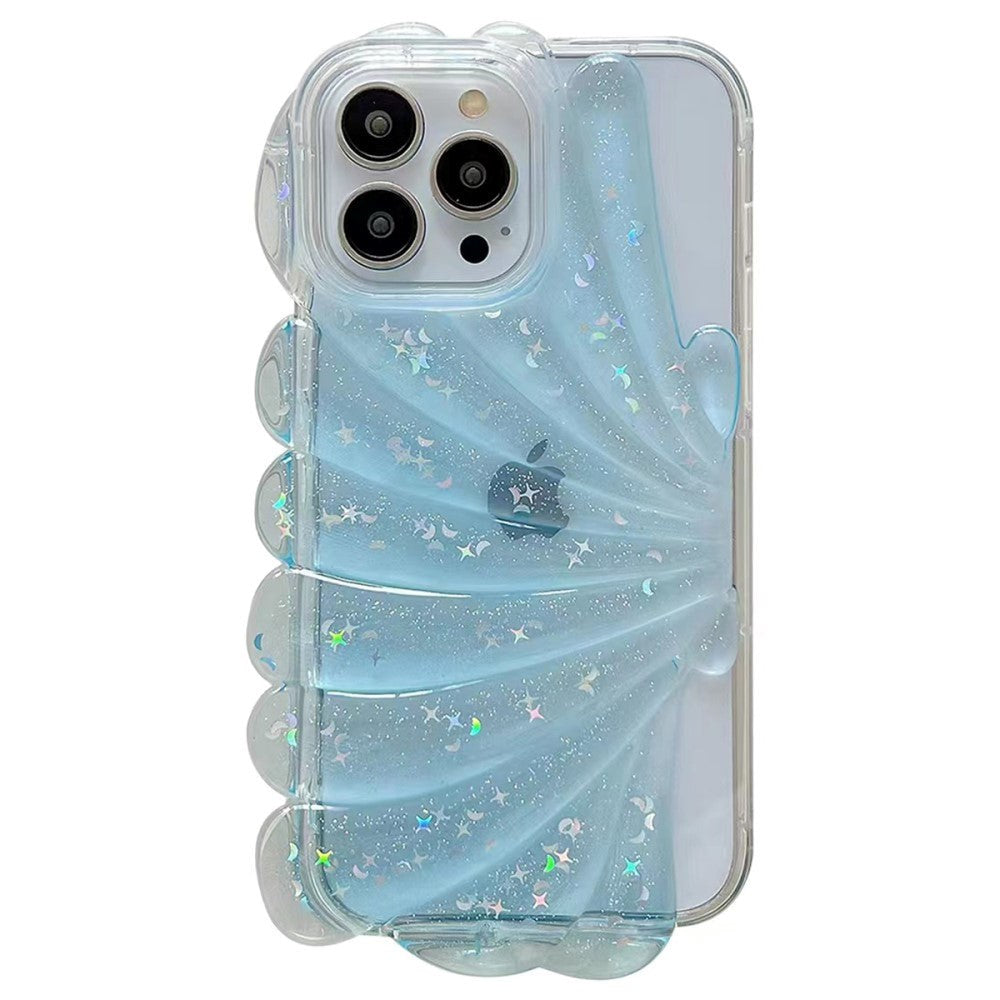 iPhone 14 Pro 3D Plastdeksel Fleksibel m. Muslingskjell / Gjennomsiktig - Blå