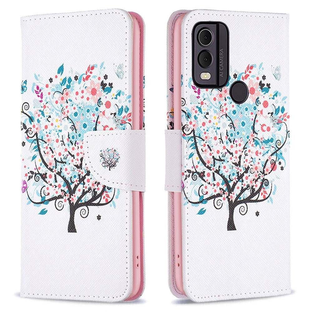 Nokia C22 Deksel i Kunstkinn med Lommebok og Trykk - Vårtre