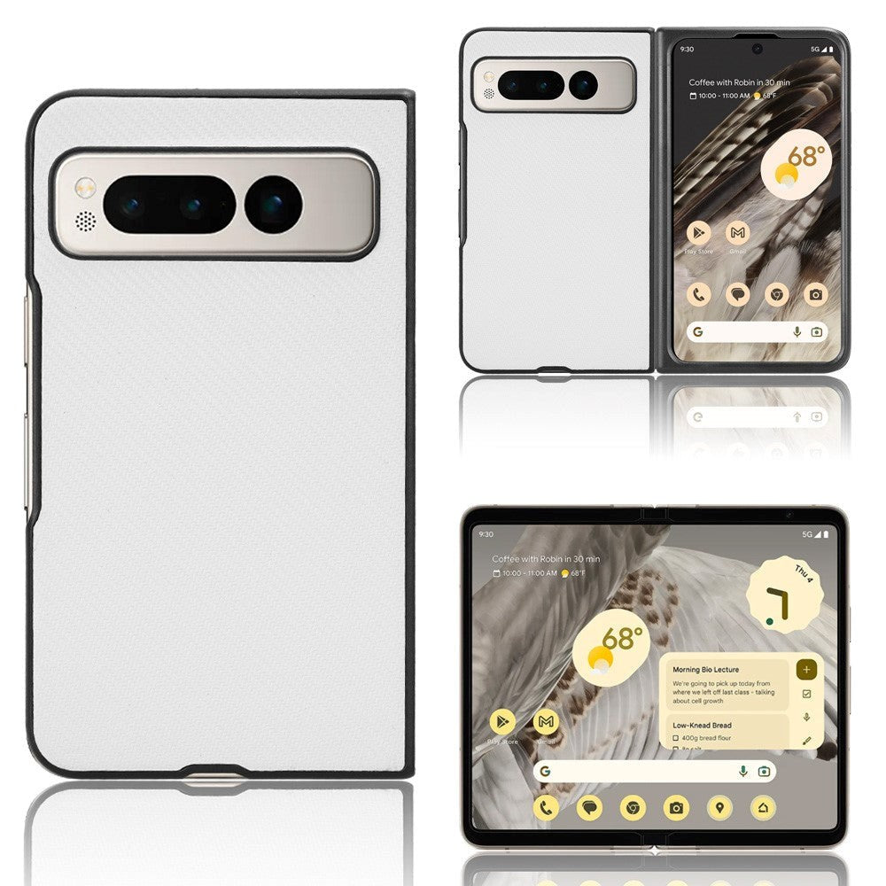 Google Pixel Fold Skinnkledd Plast Deksel - Hvit Carbon
