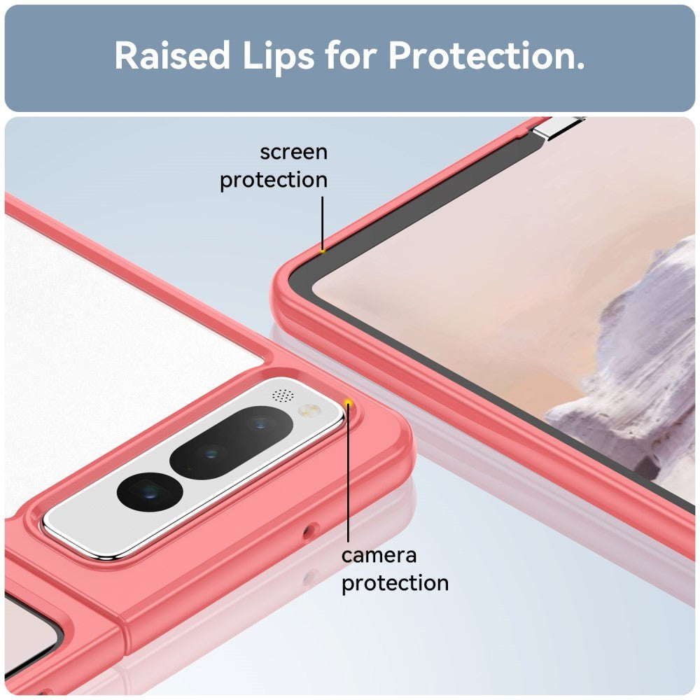 Google Pixel Fold Hybrid Plastdeksel - Gjennomsiktig / Rød