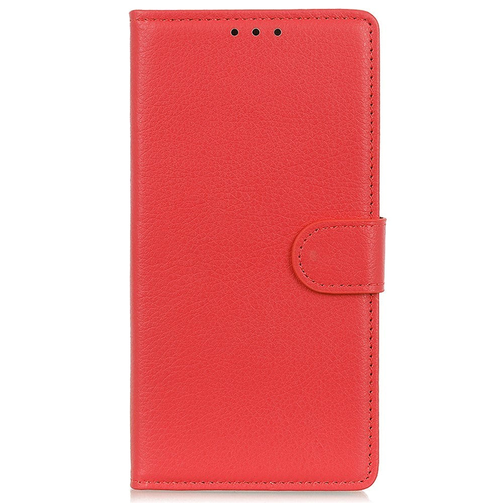 iPhone 15 Litchi Skinn Deksel m. Lommebok - Rød