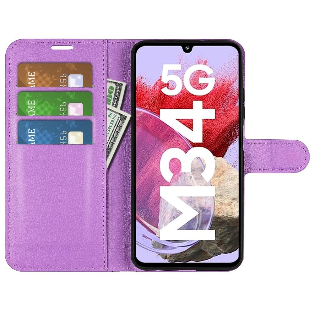 Samsung Galaxy M34 (5G) / F34 (5G) Litchi Kunstskinn Deksel m. Lommebok - Lilla