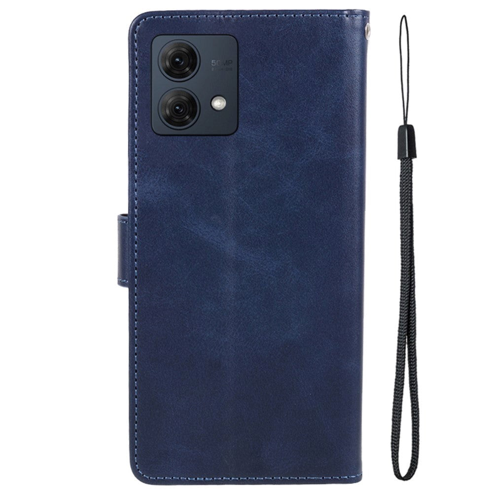 Motorola Moto G84 Kunstskinn Deksel med Lommebok og Stropp - Blå