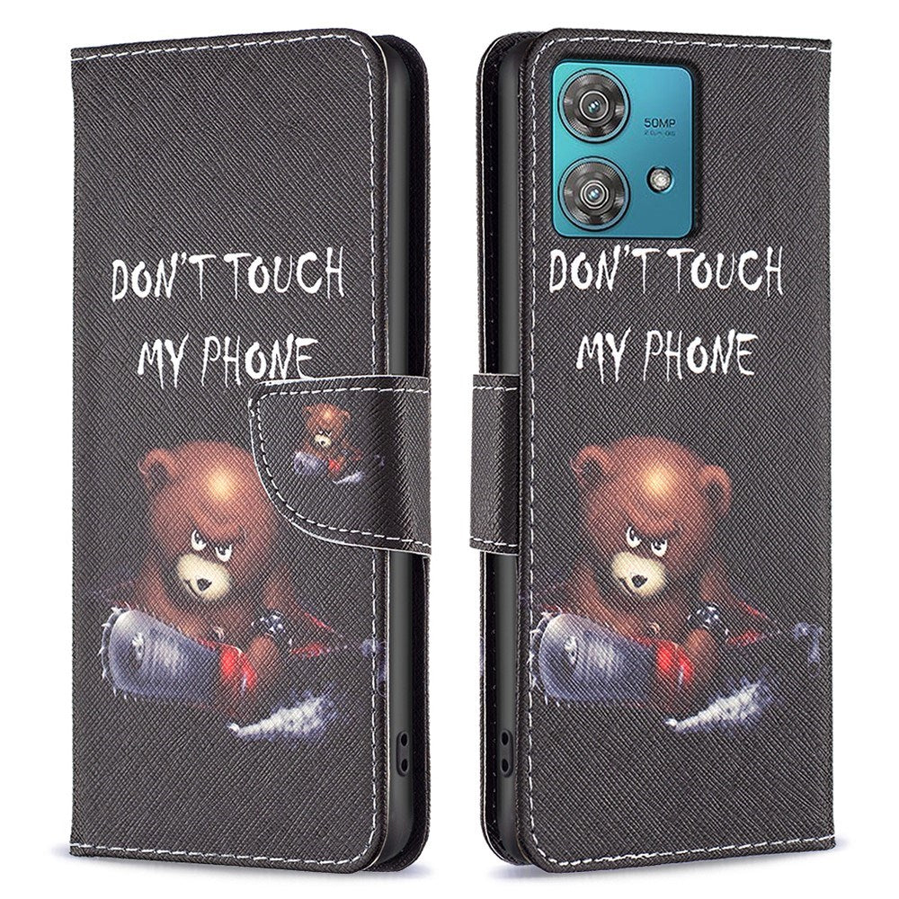 EIDERWOOD Motorola Edge 40 Neo Kunstskinn Flip Deksel med Lommebok & Trykk - "Don't Touch My Phone" Bjørn