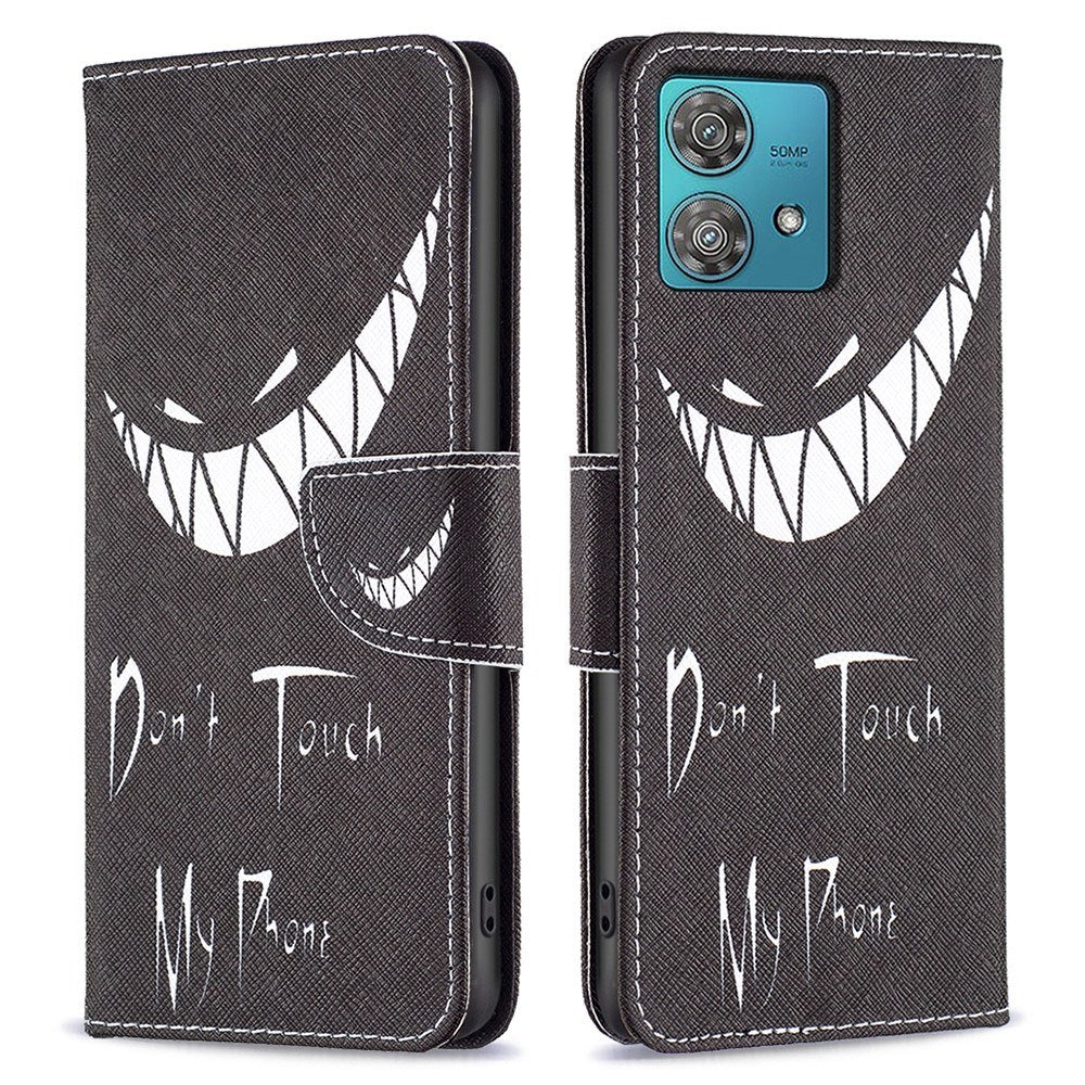 EIDERWOOD Motorola Edge 40 Neo Kunstskinn Flip Deksel med Lommebok & Trykk - "Don't Touch My Phone"