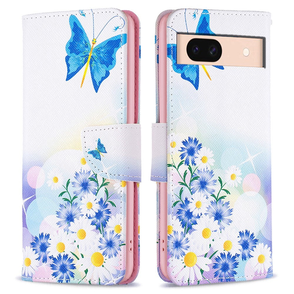 EIDERWOOD Google Pixel 8a Kunstskinn Flip Deksel m. Lommebok & Trykk - Sommerfugl & Blomster