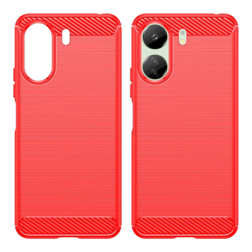Xiaomi Redmi 13C Brushed Carbon Fiber Fleksibelt Plast Deksel - Rød