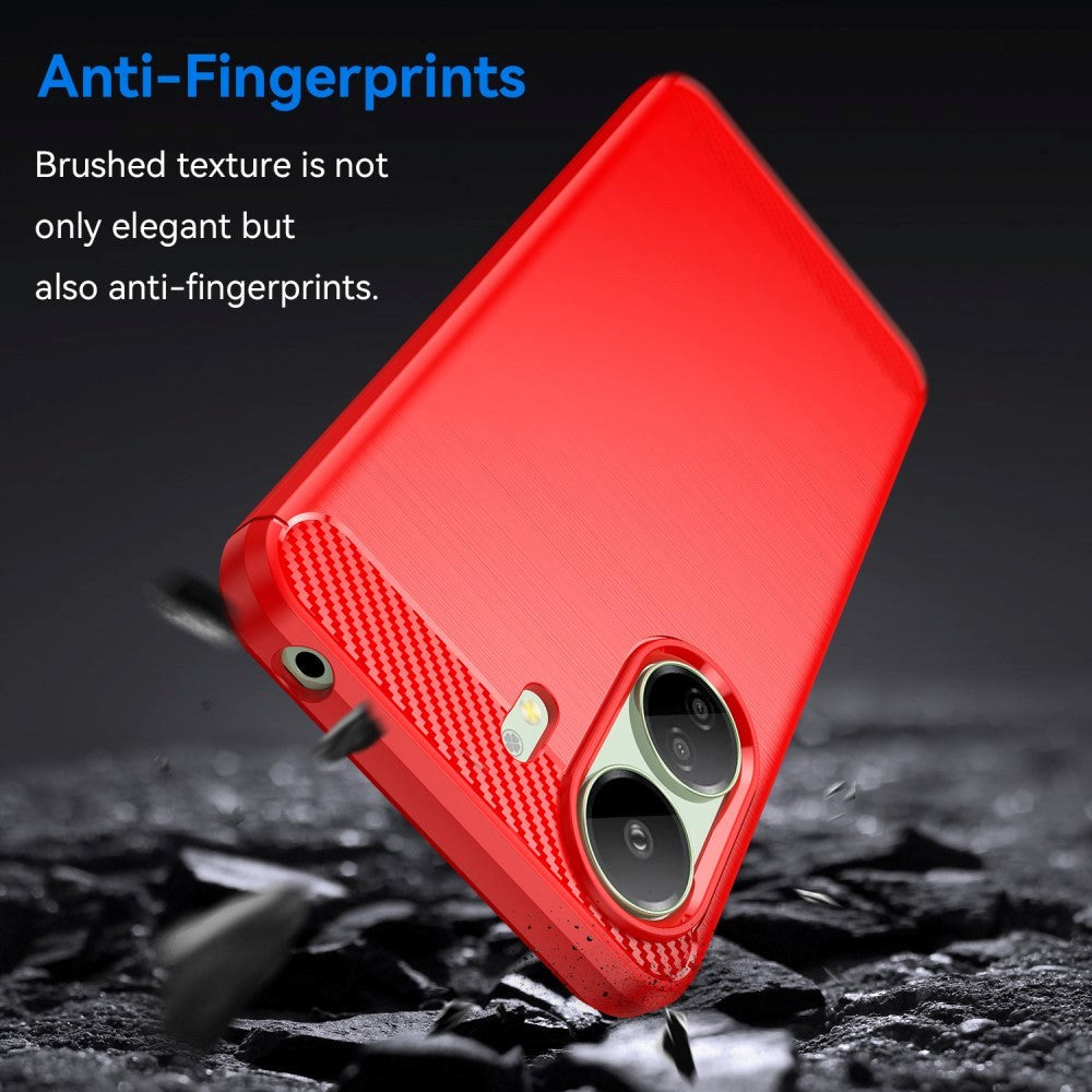 Xiaomi Redmi 13C Brushed Carbon Fiber Fleksibelt Plast Deksel - Rød