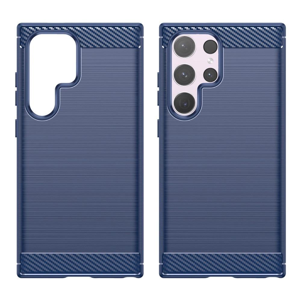 Samsung Galaxy S24 Ultra Brushed Carbon Fiber Fleksibelt Plast Deksel - Blå
