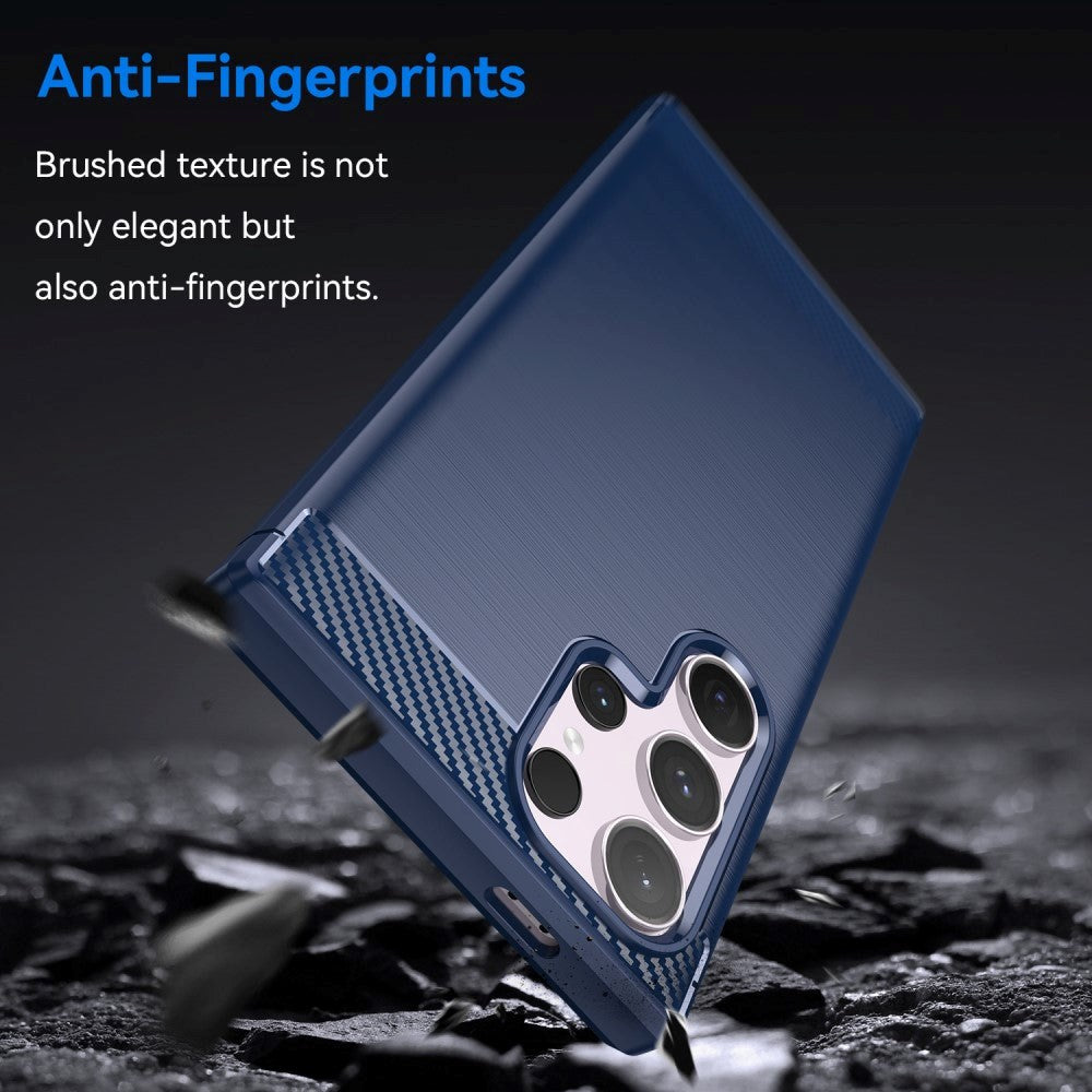 Samsung Galaxy S24 Ultra Brushed Carbon Fiber Fleksibelt Plast Deksel - Blå