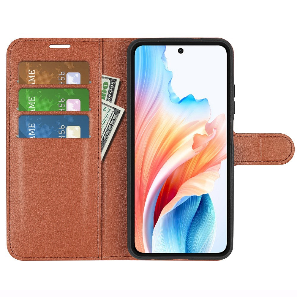 EIDERWOOD OPPO A79 (5G) Litchi Skinn Deksel med Lommebok og Stativfunksjon - Brun
