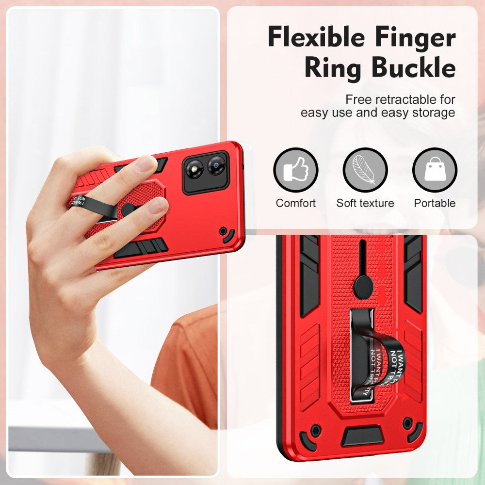 EIDERWOOD Motorola Moto E13 Håndverker Deksel m. Fingerring & Stativ - Rød