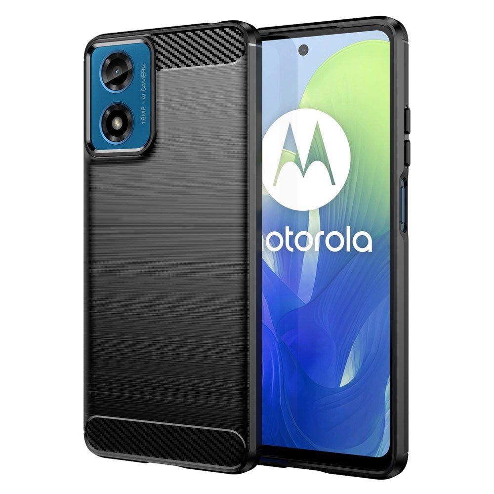 EIDERWOOD Motorola Moto E14 (4G) / G04 (4G) / G04s (4G) / G24 (4G) Brushed Carbon Fiber Fleksibelt Plast Deksel - Svart