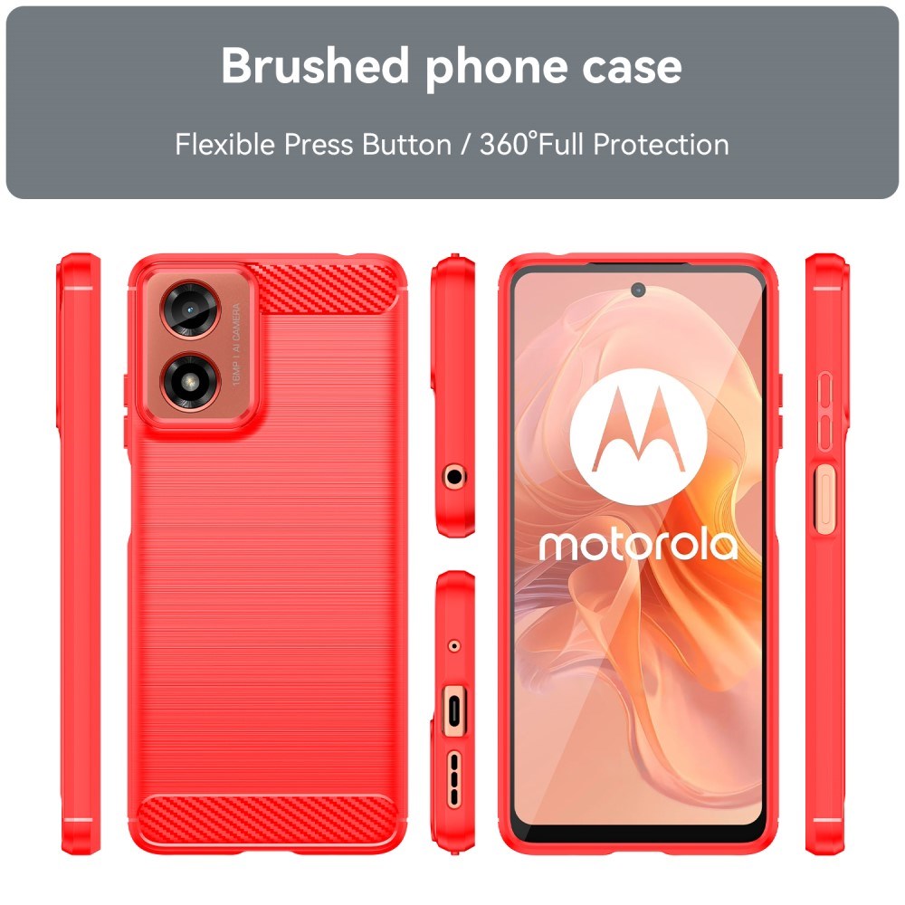 EIDERWOOD Motorola Moto E14 (4G) / G04 (4G) / G04s (4G) / G24 (4G) Brushed Carbon Fiber Fleksibelt Plast Deksel - Rød
