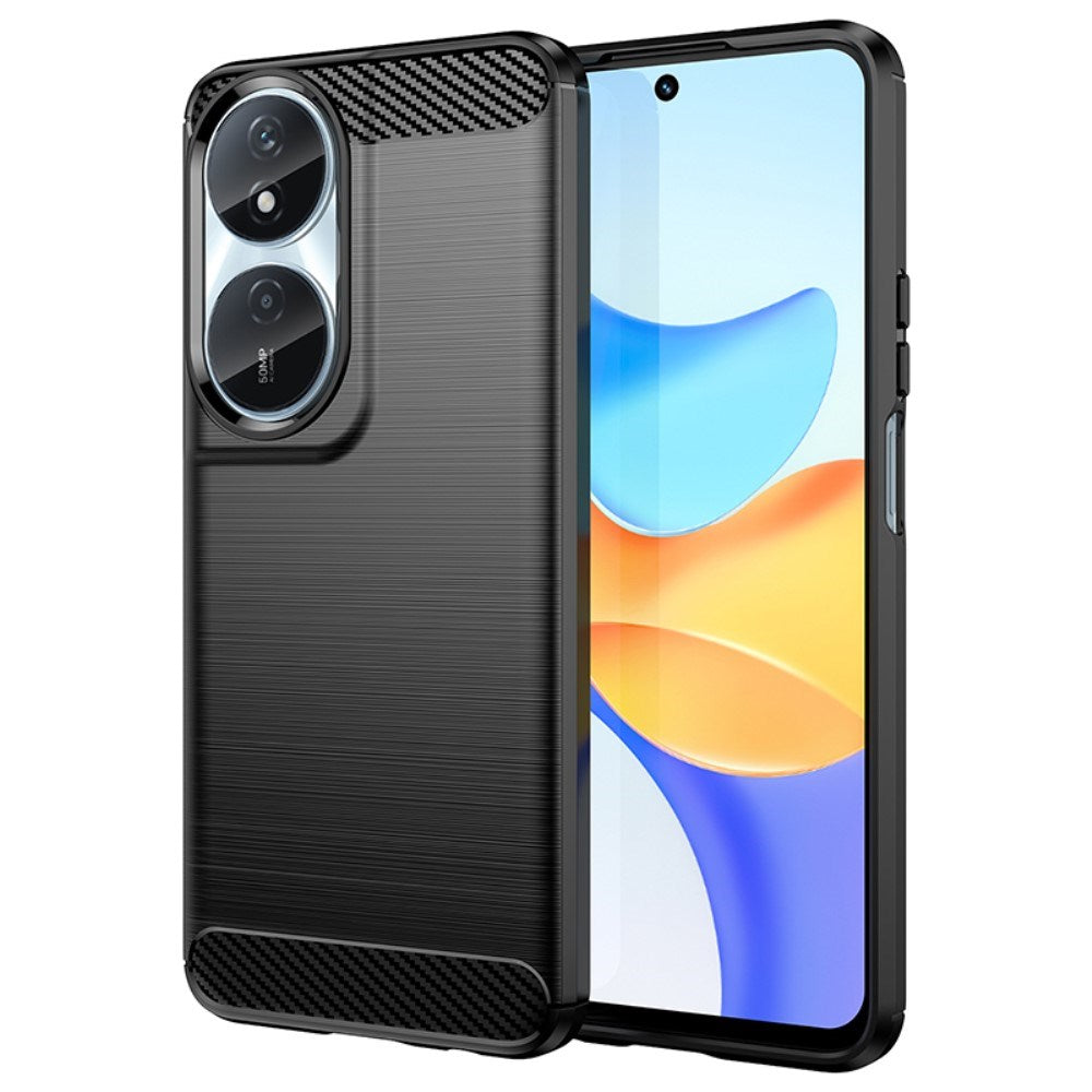 EIDERWOOD Honor X7b / 90 Smart Brushed Carbon Fiber Fleksibelt Plast Deksel - Svart