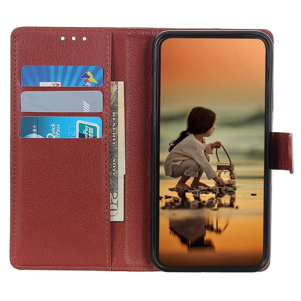 EIDERWOOD Motorola Moto E14 4G / G04 4G / G04s 4G / G24 4G Litchi Tekstur Stående Telefondeksel - Brun