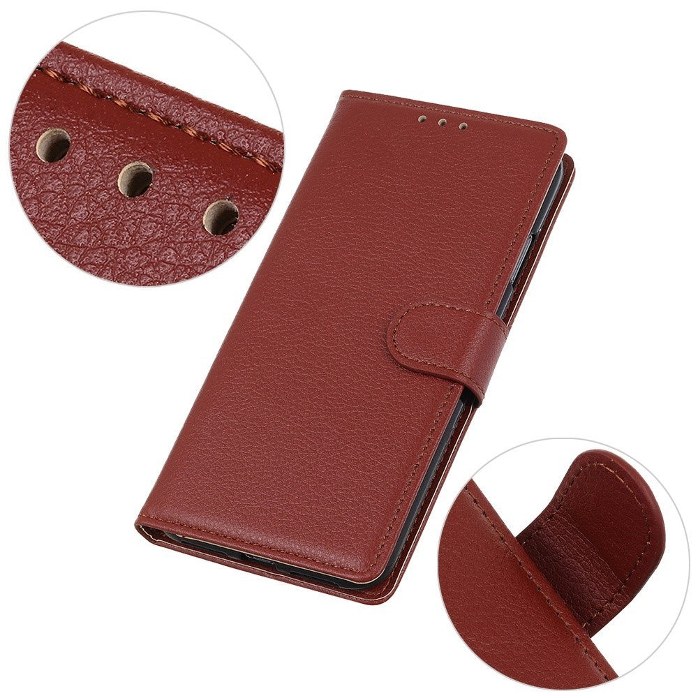 EIDERWOOD Motorola Moto E14 4G / G04 4G / G04s 4G / G24 4G Litchi Tekstur Stående Telefondeksel - Brun