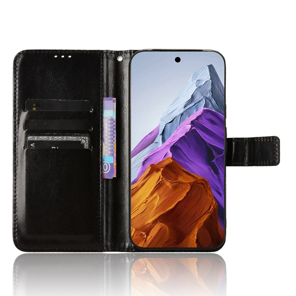 EIDERWOOD Google Pixel 9 / 9 Pro Kunst Skinn Flip Deksel med Stativ & Lommebok - Svart