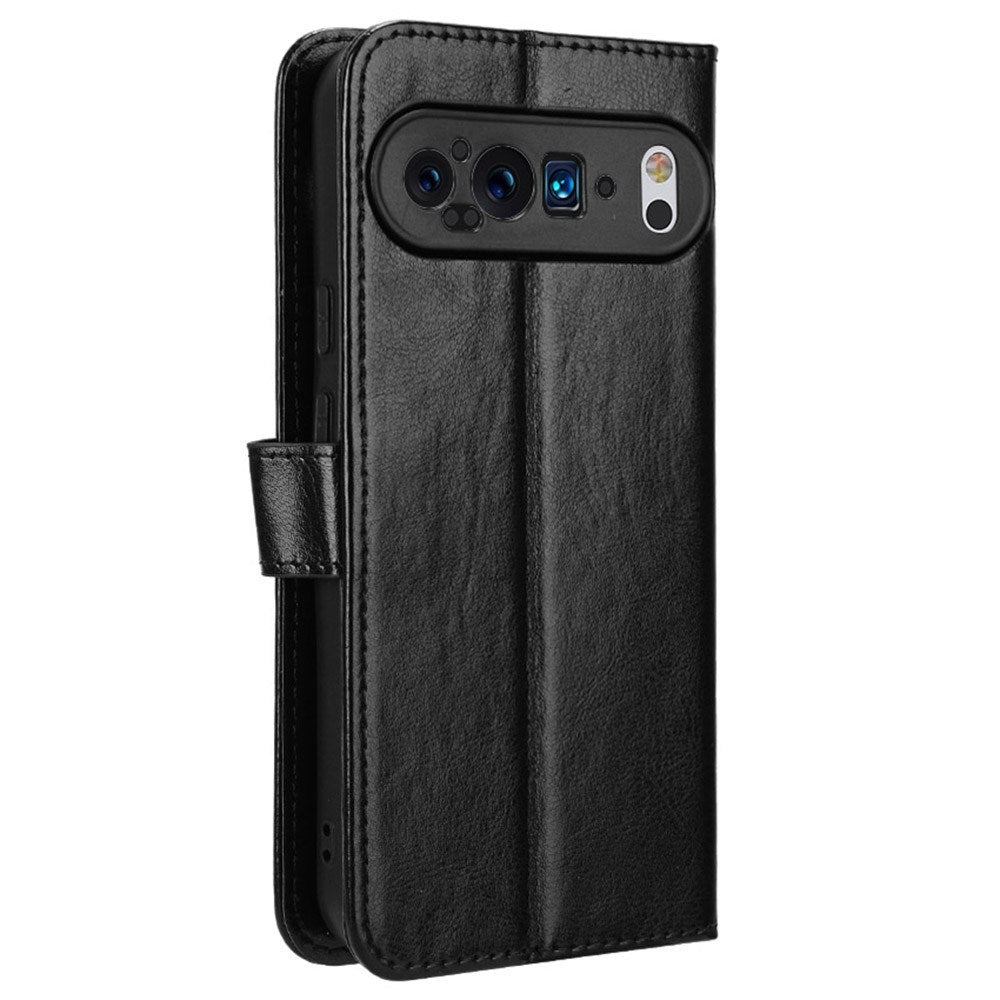 EIDERWOOD Google Pixel 9 / 9 Pro Kunst Skinn Flip Deksel med Stativ & Lommebok - Svart