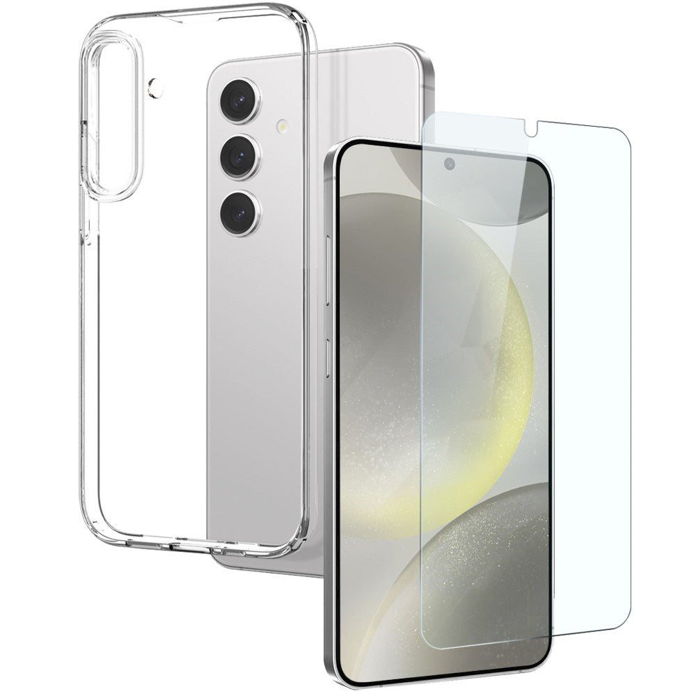 NORTHJO Samsung Galaxy S24 2-i-1 Sett Fleksibelt Plast Deksel med Herdet Beskyttelsesglass - Gjennomsiktig