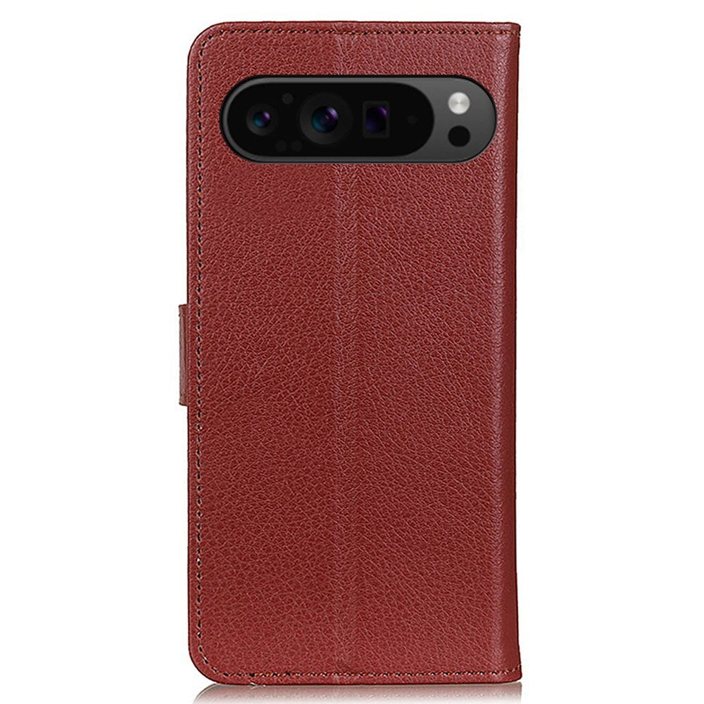 EIDERWOOD Google Pixel 10 / 10 Pro / 9 / 9 Pro Litchi Kunstskinn Deksel m. Veske - Brun