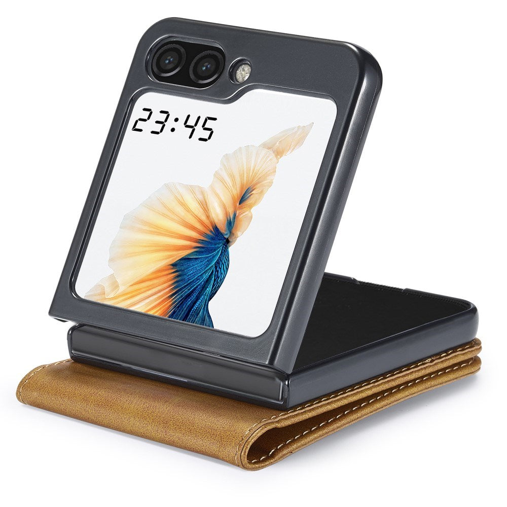 EIDERWOOD Samsung Galaxy Z Flip7 FE / Flip6 Kunstskinn Flip Deksel m. Kortholder & Ståfunksjon - Lys Brun