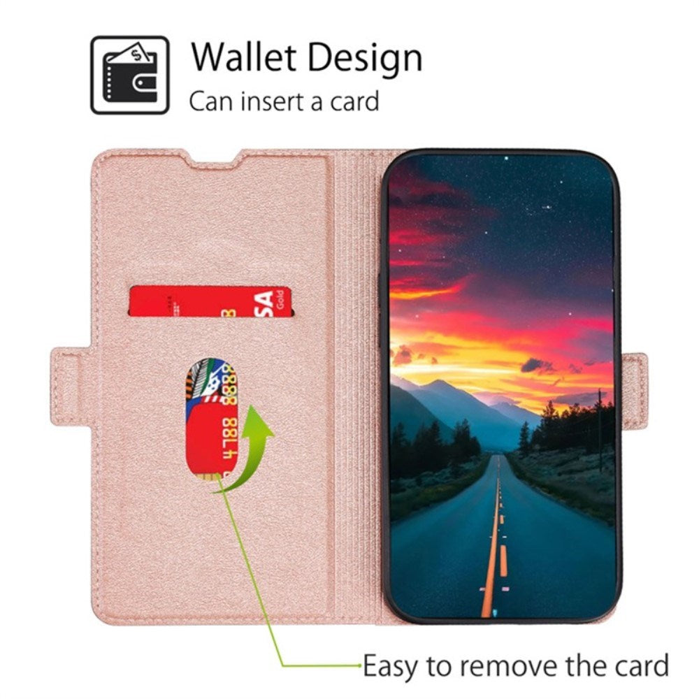 EIDERWOOD Huawei Pura 70 Ultra Flip Deksel i Kunstskinn med Kortholder og Ståfunksjon - Rose Gold