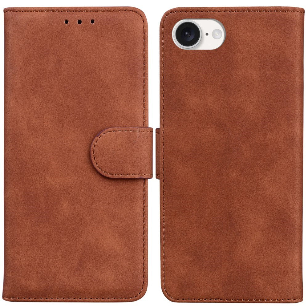 EIDERWOOD iPhone 17e / 16e Kunst Skinn Flip Deksel m. Stativ & Pung - Brun