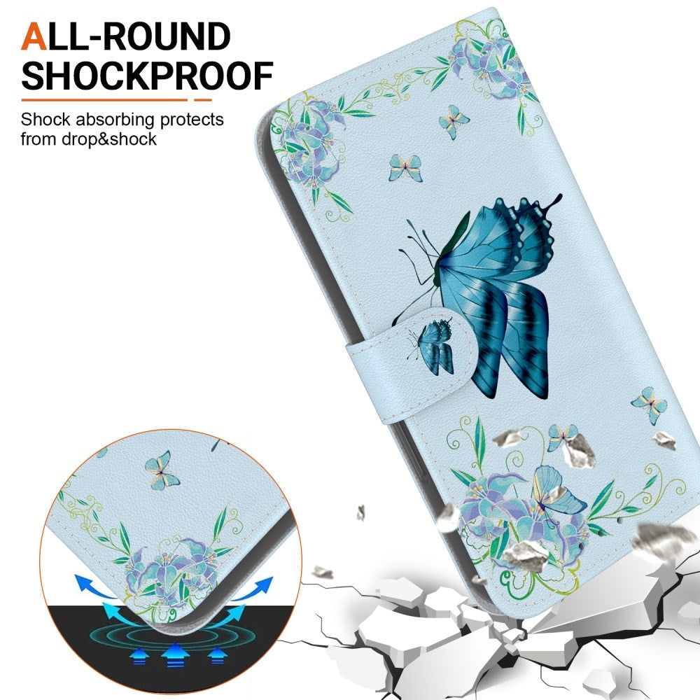 EIDERWOOD iPhone 17e / 16e Kunstskinn Deksel med Lommebok og Stropp - Blå Sommerfugl