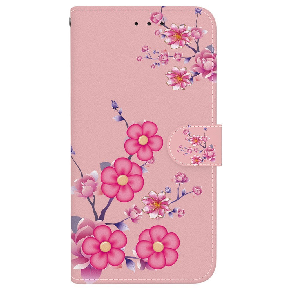 EIDERWOOD iPhone 17e / 16e Kunstskinn Deksel med Lommebok og Stropp - Rosa med Blomster