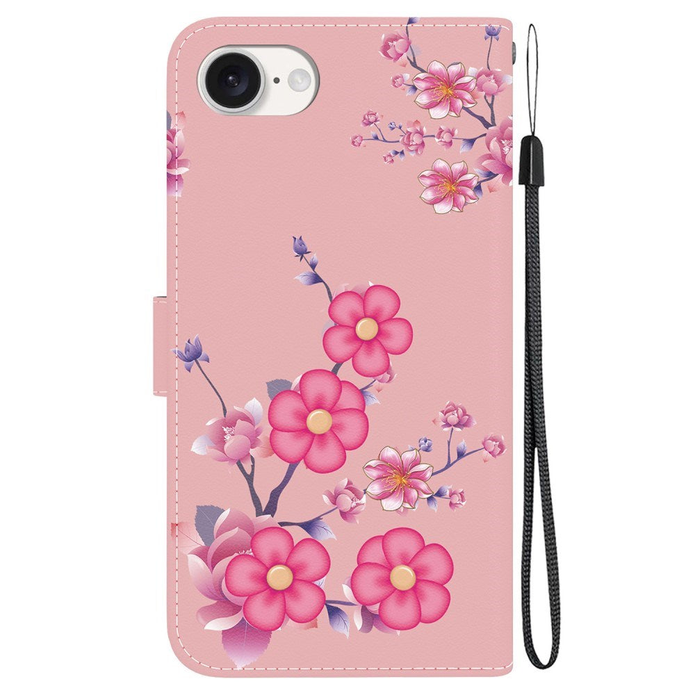 EIDERWOOD iPhone 17e / 16e Kunstskinn Deksel med Lommebok og Stropp - Rosa med Blomster